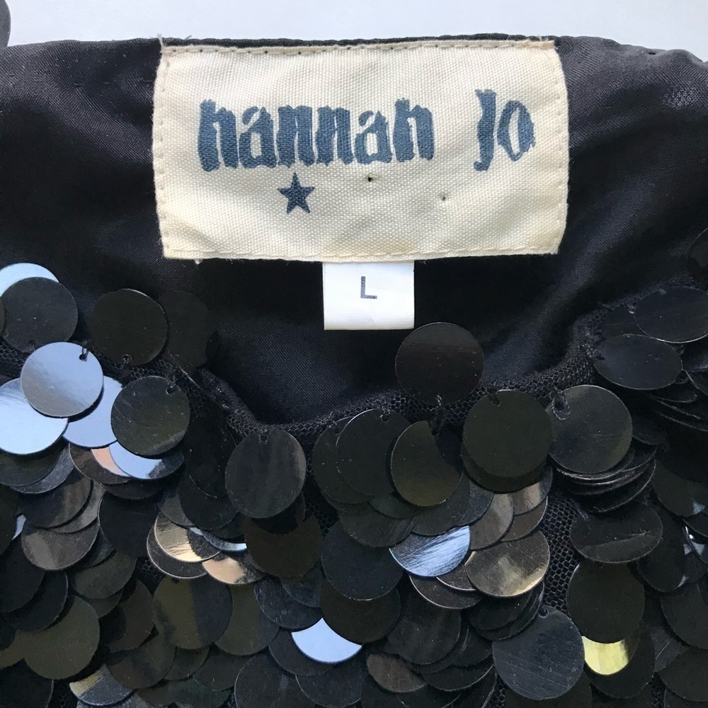 HANNAH JO Bubble Hem Silk Dress L Black Sequin Top Babydoll Size Large - Picture 6 of 15